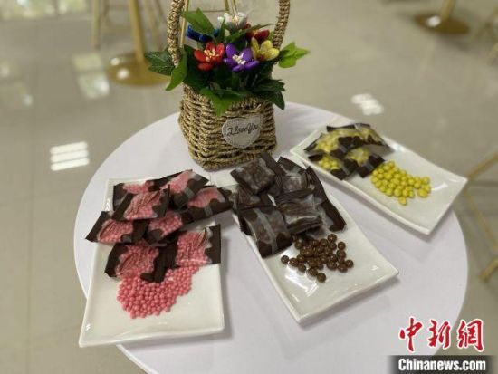  中国热带农业科学院科研团队研发的巧克力新产品。　符宇群　摄